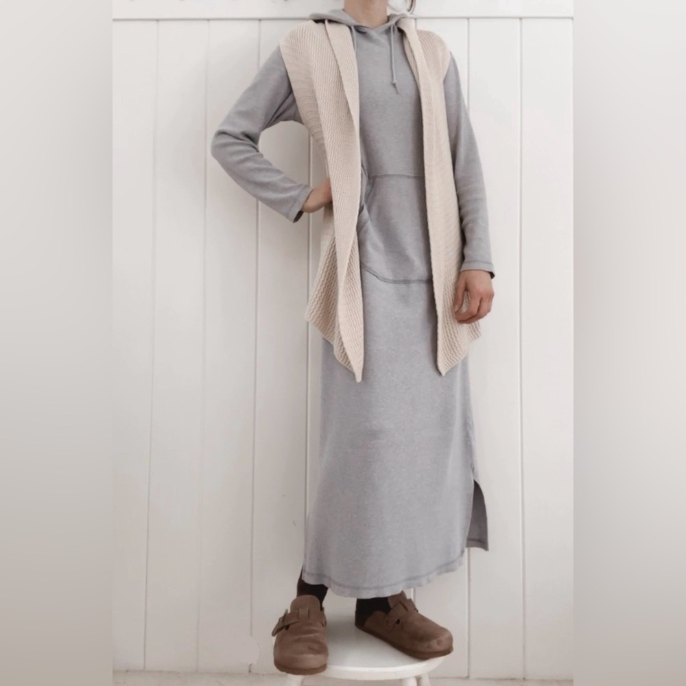 Vintage Paul Harris Designs Ribbed Hoodie Dress Grey Casual Lounge Women Medium - Picture 3 of 15